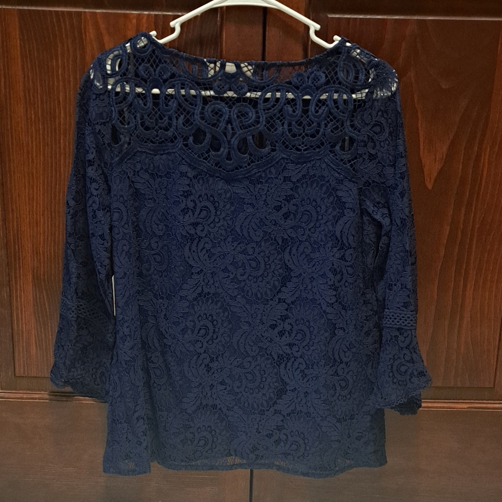 NWT Rafaella Navy Lace Top - Picture 3 of 5